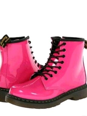 Dr MARTENS 1460 J Hot Pink Patent Leather Side Zip Boots Youth Size 4 US